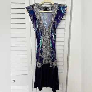 Custo Barcelona Printed Dress with Teal, Purple, Dark blue and reptil Accents